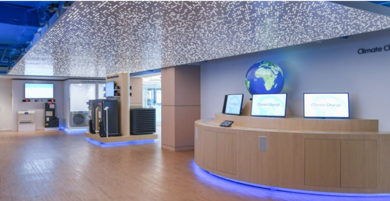 Daikin Sustainability and Innovation Center interior showing HVAC equipment and modern design elements